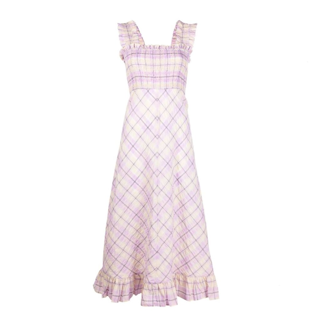 NWT GANNI Midi Summer Dress Purple Checkered